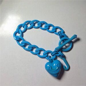 Juicy Couture Y2K Turquoise Enamel Puffy Heart Starter Charm Bracelet